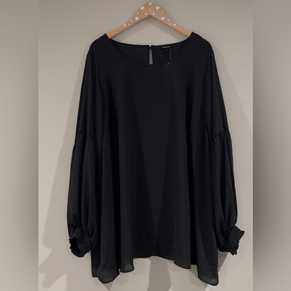 Torrid Georgette Blouson Sleeve Blouse Black 5X/28W, Corporate Goth Officewear - Picture 5 of 8